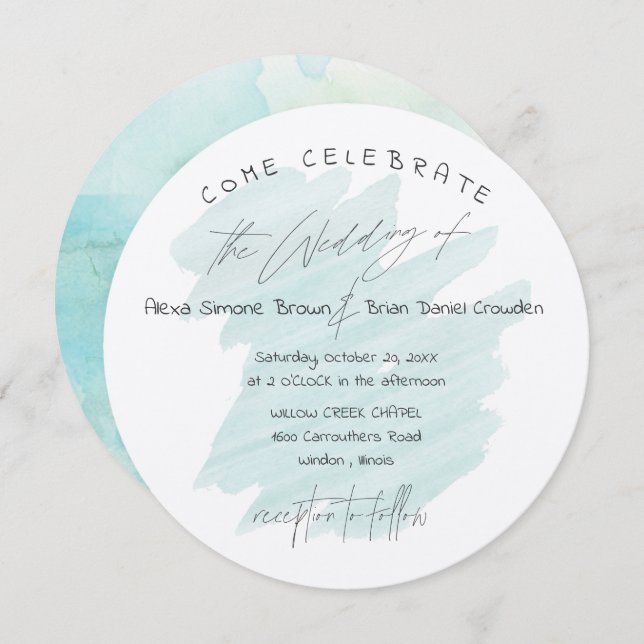 Coastal Cotton with Modern Typography Circle Invitation (Front/Back)