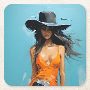 Coastal cowgirl aesthetic 30th birthday party square paper coaster