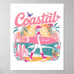 Coastal Cowgirl Aesthetic Pink Cowgirl Surfing Sur Poster