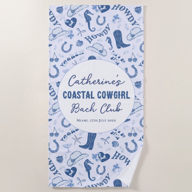 Coastal Cowgirl Bach Club Fun Pattern Beach Towel (Front)