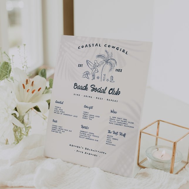 Coastal Cowgirl Bachelorette | Bar Menu Pedestal Sign (Creator Uploaded)