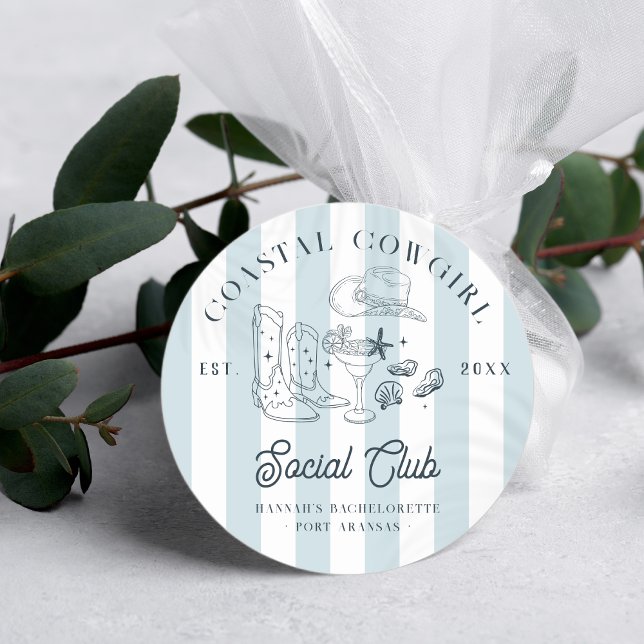 Coastal Cowgirl Bachelorette  Classic Round Sticker (Creator Uploaded)
