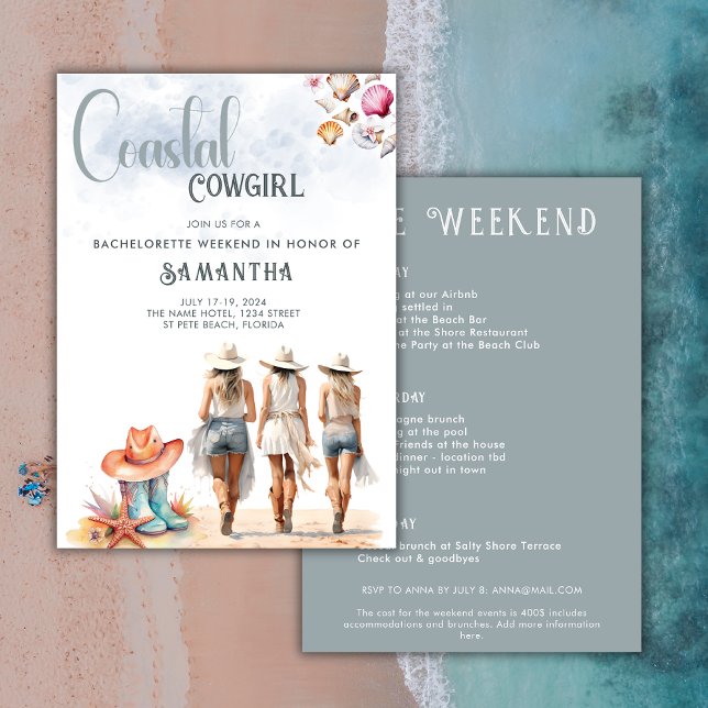 Coastal Cowgirl Bachelorette Invitation Itinerary (Creator Uploaded)