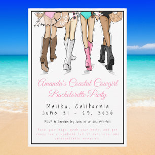 Coastal Cowgirl Bachelorette Party Boots & Bikinis Invitation