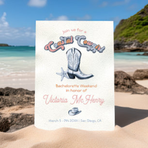 Coastal Cowgirl Bachelorette Party Boots Hat Invitation