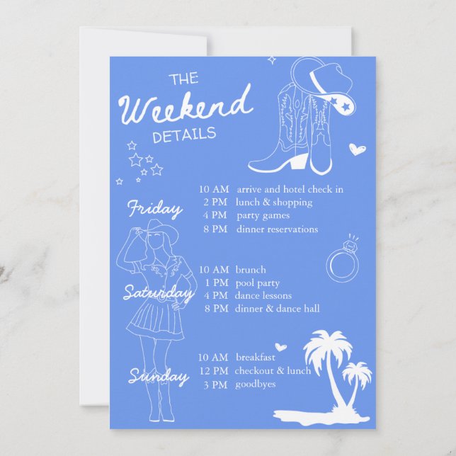 Coastal Cowgirl Bachelorette Weekend Invitation (Back)