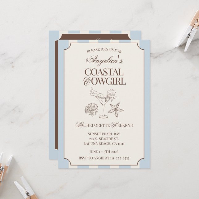 Coastal Cowgirl Bachelorette Weekend Itinerary and Invitation (Front/Back In Situ)