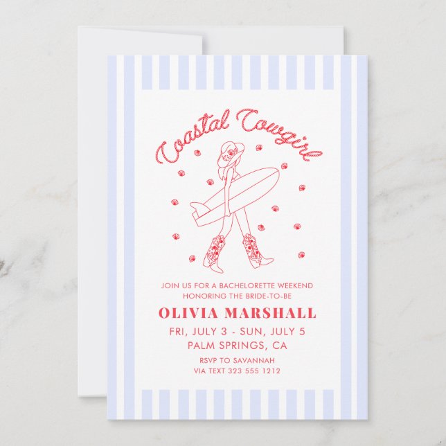 Coastal Cowgirl Bachelorette Weekend Itinerary Invitation (Front)