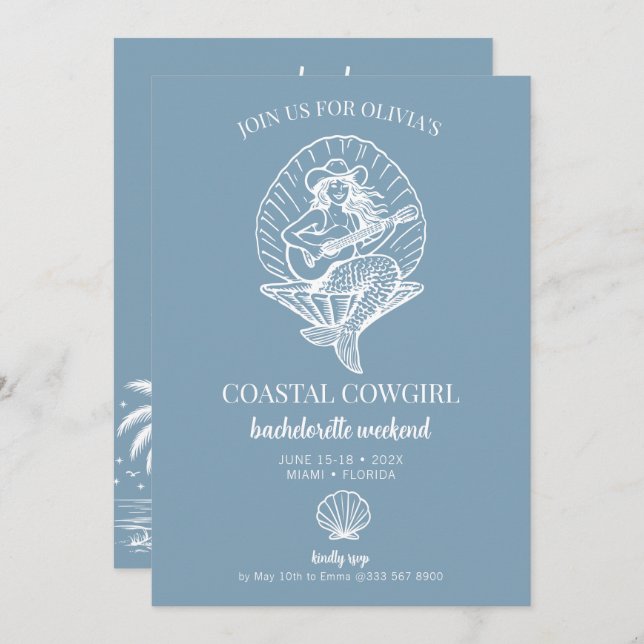 Coastal Cowgirl beach bachelorette weekend  Invitation (Front/Back)