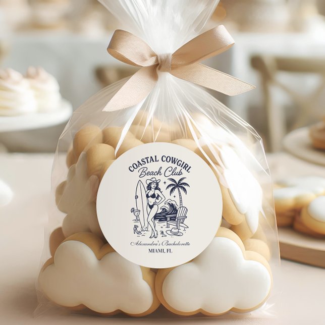 Coastal Cowgirl Beach Club Bachelorette Classic Round Sticker (Creator Uploaded)