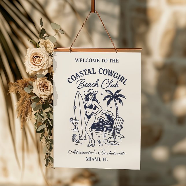 Coastal Cowgirl Beach Club Bachelorette Hanging Tapestry (Creator Uploaded)