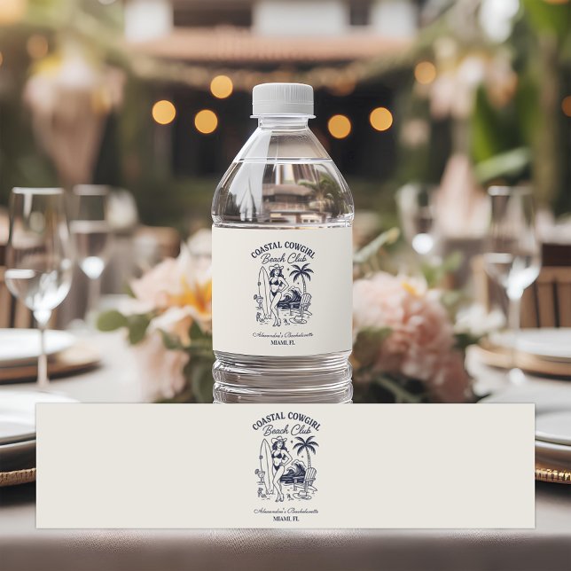 Coastal Cowgirl Beach Club Bachelorette Water Bottle Label (Creator Uploaded)