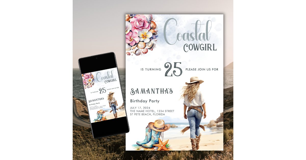 Coastal Cowgirl Birthday Party Western Beach Invitation | Zazzle