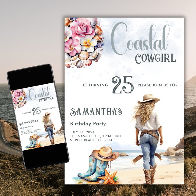 Coastal Cowgirl Birthday Party Western Beach Invitation (Creator Uploaded)