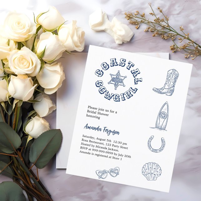 Coastal Cowgirl blue Bridal Shower invitation (Creator Uploaded)