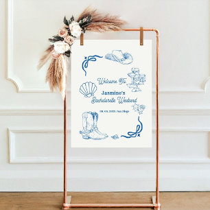 Coastal Cowgirl Blue Hand Written Bachelorette Poster