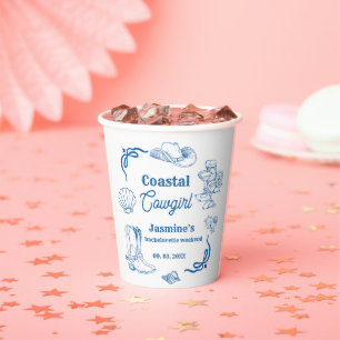 Coastal cowgirl Blue Ocean Bachelorette weekend Paper Cups