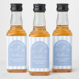 Coastal Cowgirl Blue & White Bachelorette Favour Liquor Bottle Label