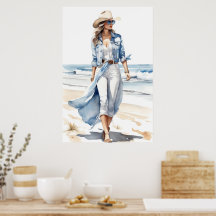 Coastal Cowgirl Blue, White & Denim Watercolor 