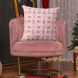 Coastal Cowgirl Boots Pink Christmas Camper Modern Cushion<br><div class="desc">Pattern with illustrations of a pink rv with Christmas tree strapped to top,  pink midcentury modern house,  palm trees,  cowboy boots,  and stars.  Background is light pink.</div>