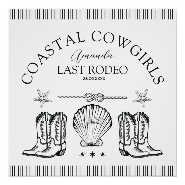 Coastal Cowgirl Boots Western Bachelorette Party Poster (Front)