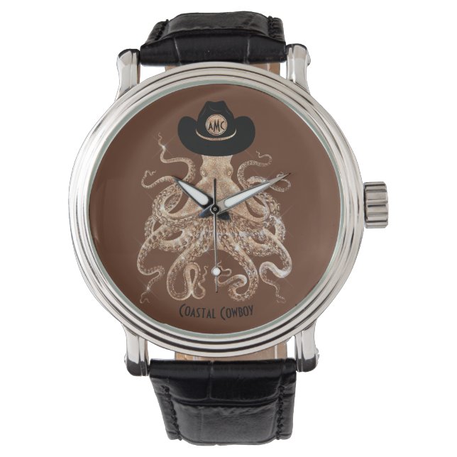 Coastal Cowgirl Brown Silver Monogram  Watch (Front)