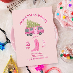 Coastal Cowgirl Christmas Party RV Pink Camper Invitation