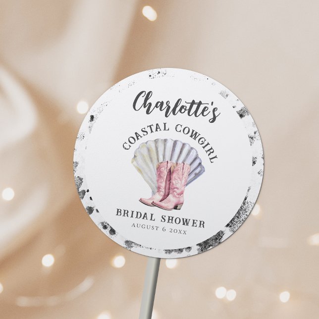 Coastal Cowgirl Elegant Bridal Shower Classic Round Sticker (Creator Uploaded)