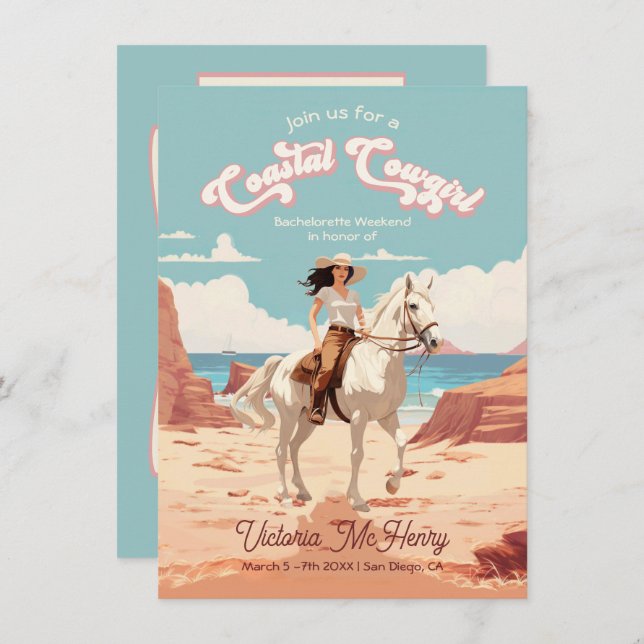 Coastal Cowgirl Horse Bachelorette Party Invitation (Front/Back)