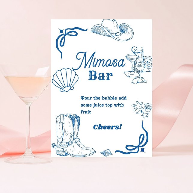 Coastal Cowgirl Ocean Bachelorette Mimosa Bar Menu Pedestal Sign (Creator Uploaded)