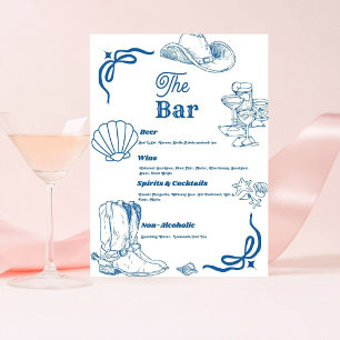 Coastal Cowgirl Ocean Bachelorette Party Bar Menu Pedestal Sign