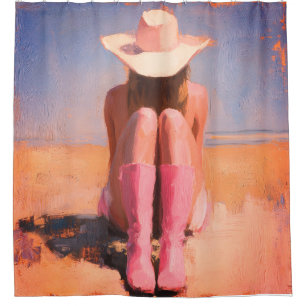 Coastal Cowgirl on Beach  Shower Curtain