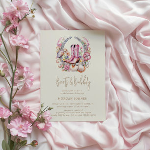 Coastal Cowgirl Pink Boots Bridal Shower Invitation