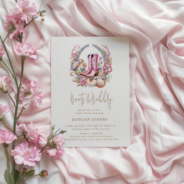Coastal Cowgirl Pink Boots Bridal Shower Invitation (Creator Uploaded)
