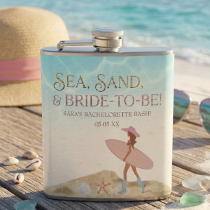 Coastal Cowgirl Pink Hat Bachelorette Party Hip Flask