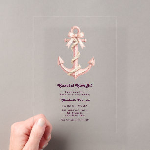 Coastal Cowgirl Pink Preppy Coquette Anchor Acrylic Invitations