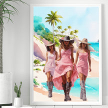 Coastal Cowgirl Pink Trio on Tropical Island