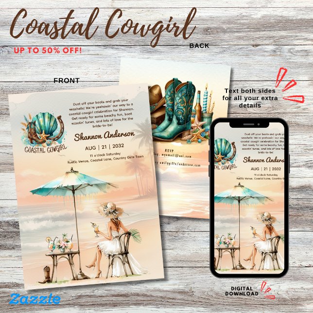 ⭐Coastal Cowgirl Rustic Beach Bachelorette Bridal  Invitation (Creator Uploaded)