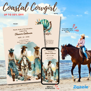 ⭐Coastal Cowgirl Rustic Rodeo Bride Party Horses Invitation