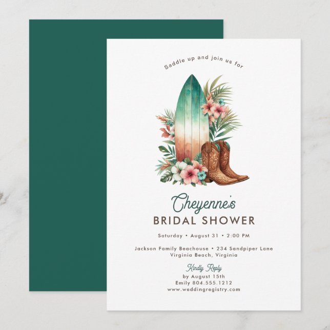 Coastal Cowgirl Rustic Western Bridal Shower  Invitation (Front/Back)