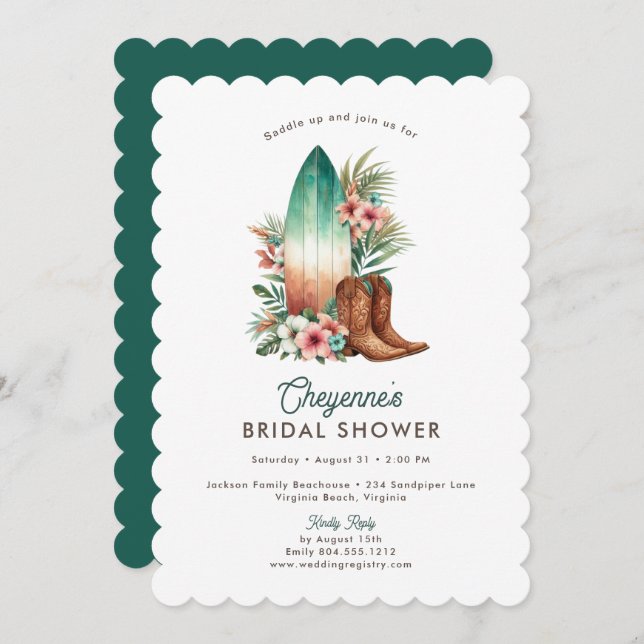 Coastal Cowgirl Rustic Western Bridal Shower  Invitation (Front/Back)