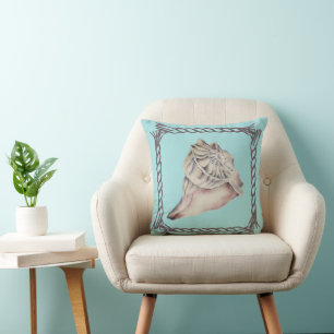 Coastal Cowgirl Style Turquoise Seashell Cushion