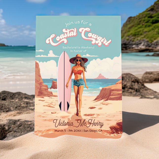 Coastal Cowgirl Surfboard Bachelorette Party Invitation (Creator Uploaded)