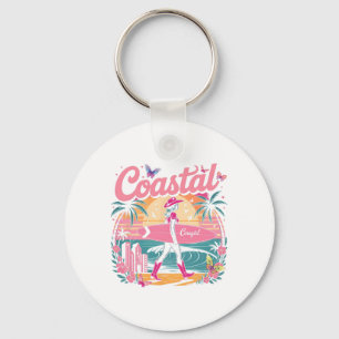 Coastal Cowgirl Surfing Waves Beach Adventure Key Ring