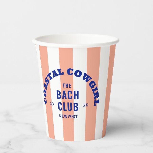 Coastal Cowgirl The Bach Club Dusty Pink Stripe Paper Cups (Front)