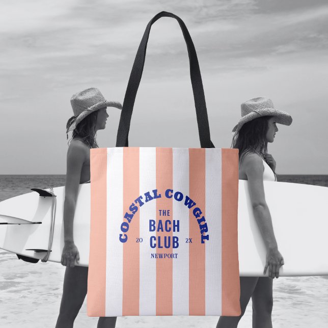 Coastal Cowgirl The Bach Club Pink Cabana Stripe Tote Bag (Creator Uploaded)