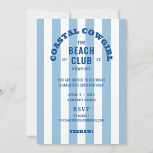 Coastal Cowgirl The Beach Club 30th Birthday Party Invitation