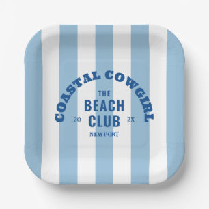 Coastal Cowgirl The Beach Club Denim Cabana Stripe Paper Plate