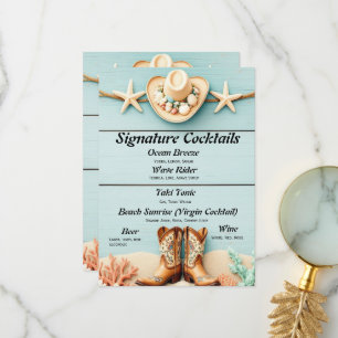 Coastal Cowgirl Themed Bar Menu