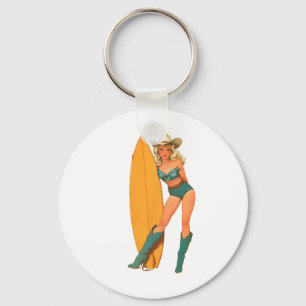 Coastal Cowgirl Western Country Surfing Surfer Gir Key Ring